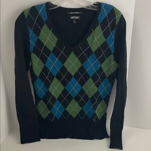 Apt. 9 Women's V-Neck Argyle Cashmere Sweater - Black, Blue, Green